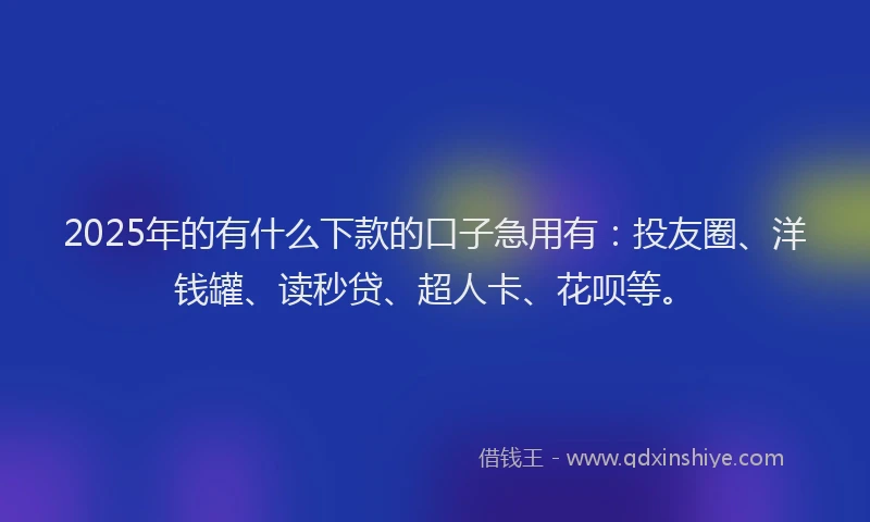 2025年的有什么下款的口子急用有：投友圈、洋钱罐、读秒贷、超人卡、花呗等。