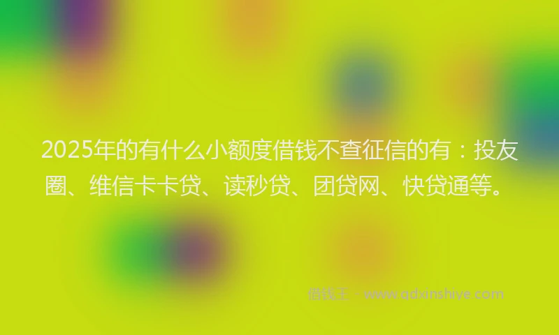 2025年的有什么小额度借钱不查征信的有：投友圈、维信卡卡贷、读秒贷、团贷网、快贷通等。
