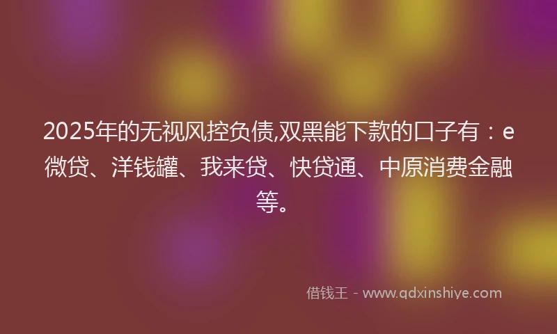 2025年的无视风控负债,双黑能下款的口子有：e微贷、洋钱罐、我来贷、快贷通、中原消费金融等。