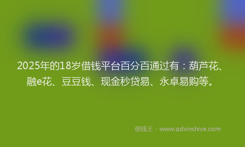 2025年的18岁借钱平台百分百通过有：葫芦花、融e花、豆豆钱、现金秒贷易、永卓易购等。