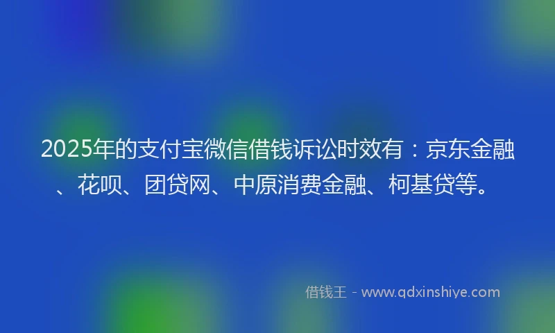 2025年的支付宝微信借钱诉讼时效有：京东金融、花呗、团贷网、中原消费金融、柯基贷等。