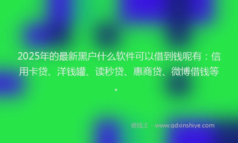 2025年的最新黑户什么软件可以借到钱呢有：信用卡贷、洋钱罐、读秒贷、惠商贷、微博借钱等。
