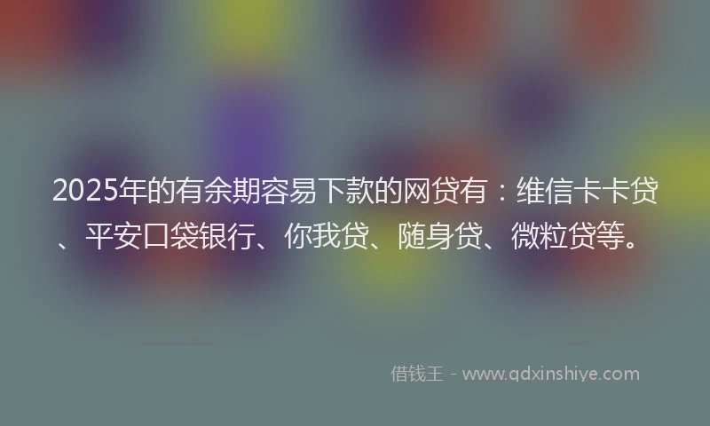 2025年的有余期容易下款的网贷有：维信卡卡贷、平安口袋银行、你我贷、随身贷、微粒贷等。
