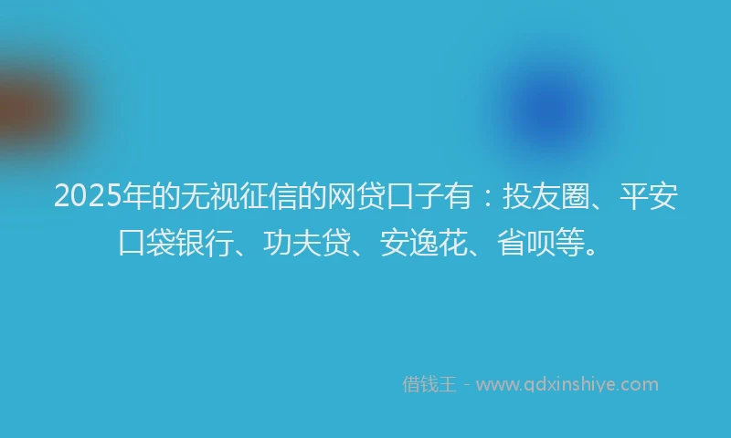 2025年的无视征信的网贷口子有：投友圈、平安口袋银行、功夫贷、安逸花、省呗等。