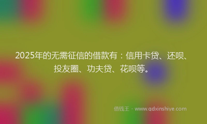 2025年的无需征信的借款有：信用卡贷、还呗、投友圈、功夫贷、花呗等。