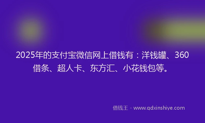 2025年的支付宝微信网上借钱有：洋钱罐、360借条、超人卡、东方汇、小花钱包等。
