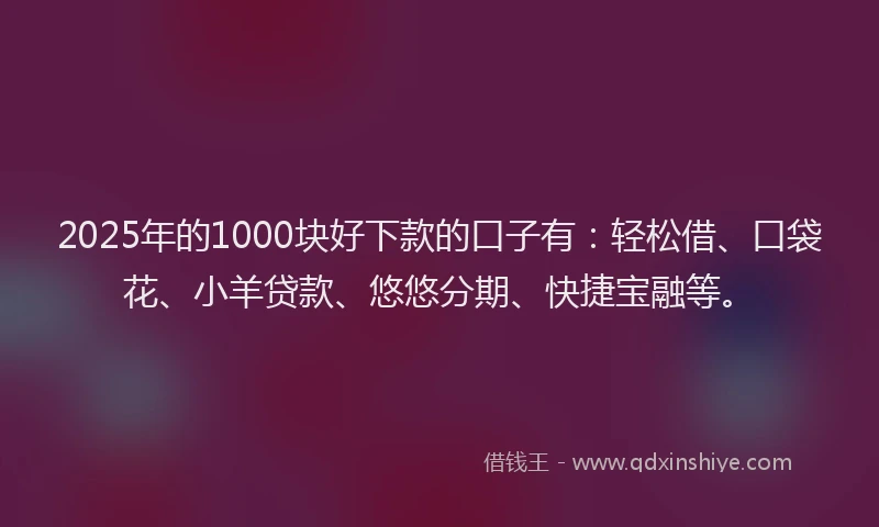 2025年的1000块好下款的口子有：轻松借、口袋花、小羊贷款、悠悠分期、快捷宝融等。