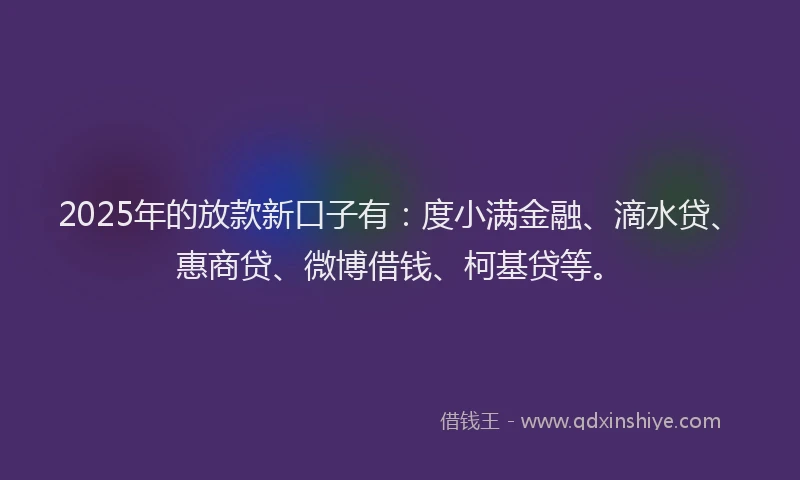2025年的放款新口子有：度小满金融、滴水贷、惠商贷、微博借钱、柯基贷等。
