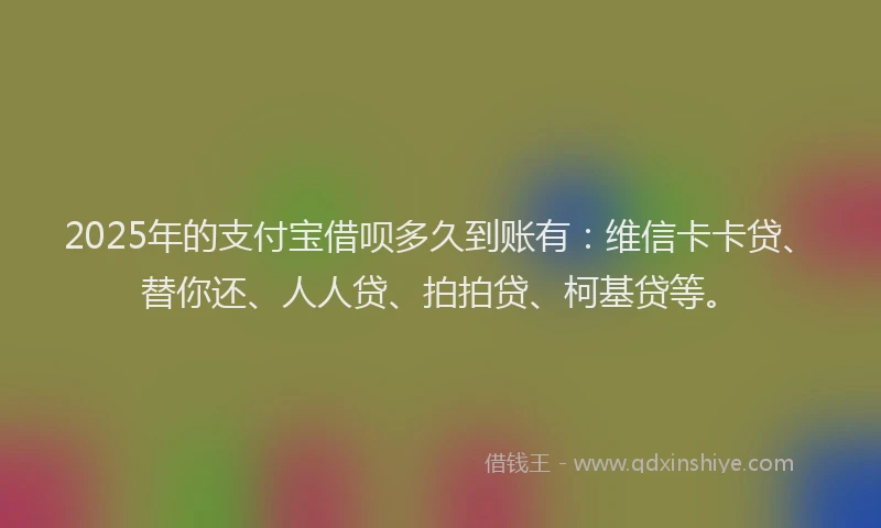 2025年的支付宝借呗多久到账有：维信卡卡贷、替你还、人人贷、拍拍贷、柯基贷等。