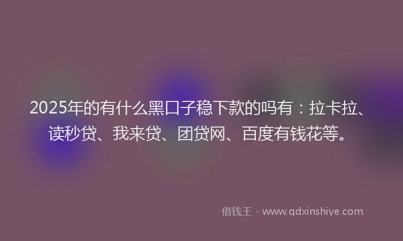 2025年的有什么黑口子稳下款的吗有：拉卡拉、读秒贷、我来贷、团贷网、百度有钱花等。