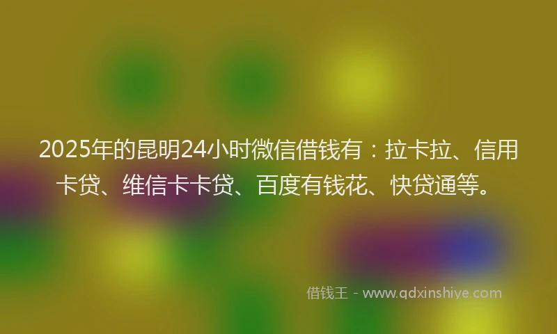 2025年的昆明24小时微信借钱有：拉卡拉、信用卡贷、维信卡卡贷、百度有钱花、快贷通等。