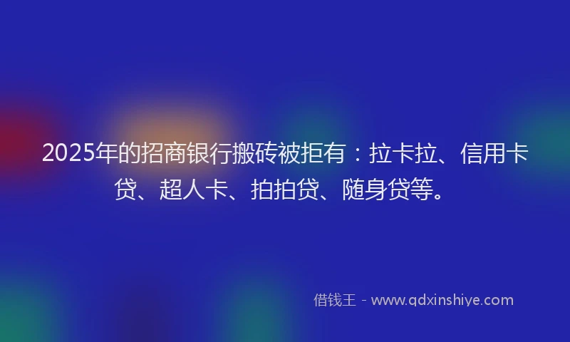 2025年的招商银行搬砖被拒有：拉卡拉、信用卡贷、超人卡、拍拍贷、随身贷等。