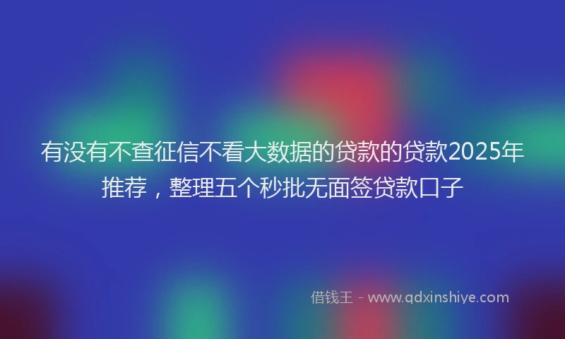 有没有不查征信不看大数据的贷款的贷款2025年推荐，整理五个秒批无面签贷款口子