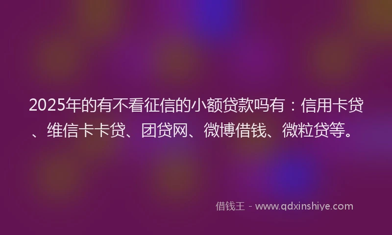 2025年的有不看征信的小额贷款吗有：信用卡贷、维信卡卡贷、团贷网、微博借钱、微粒贷等。