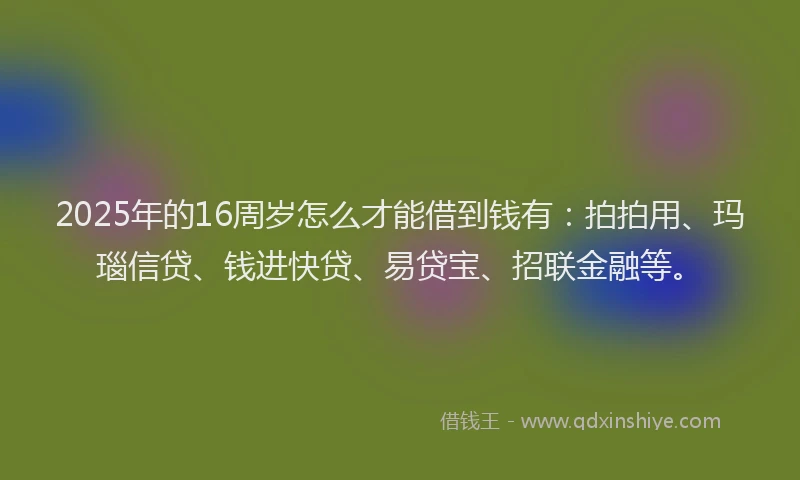 2025年的16周岁怎么才能借到钱有：拍拍用、玛瑙信贷、钱进快贷、易贷宝、招联金融等。