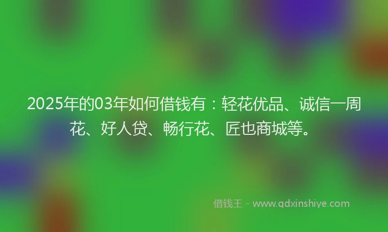 2025年的03年如何借钱有：轻花优品、诚信一周花、好人贷、畅行花、匠也商城等。