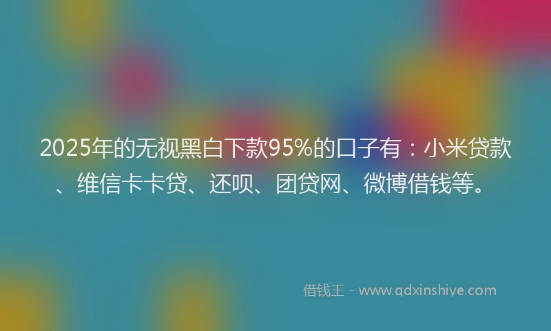 2025年的无视黑白下款95%的口子有：小米贷款、维信卡卡贷、还呗、团贷网、微博借钱等。