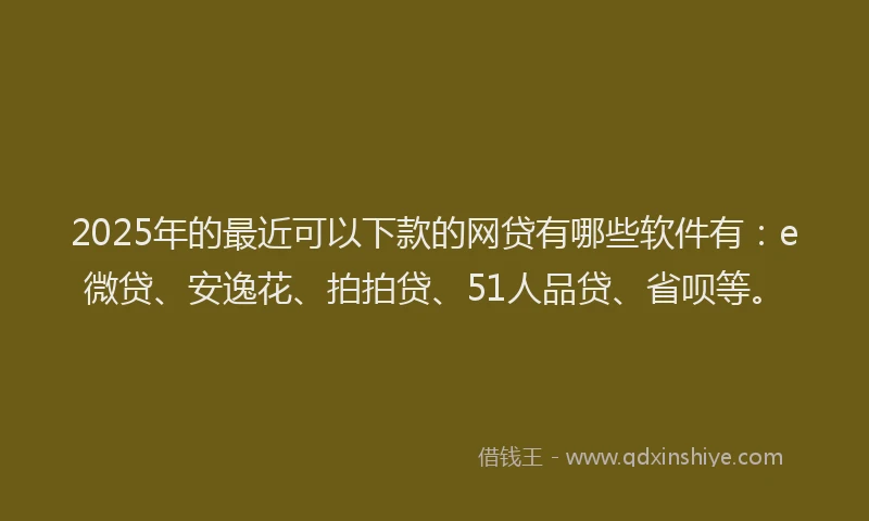 2025年的最近可以下款的网贷有哪些软件有：e微贷、安逸花、拍拍贷、51人品贷、省呗等。