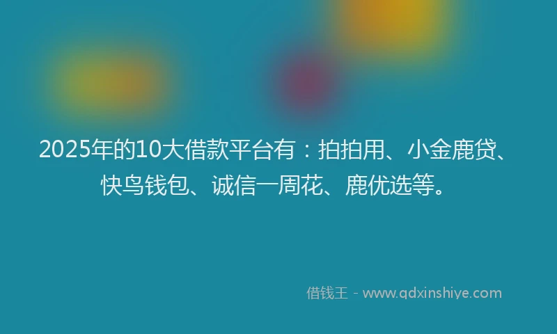 2025年的10大借款平台有：拍拍用、小金鹿贷、快鸟钱包、诚信一周花、鹿优选等。