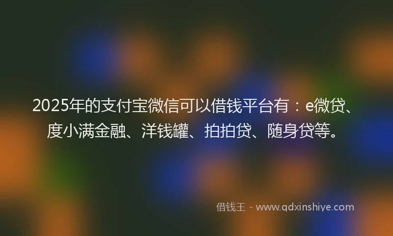 2025年的支付宝微信可以借钱平台有：e微贷、度小满金融、洋钱罐、拍拍贷、随身贷等。