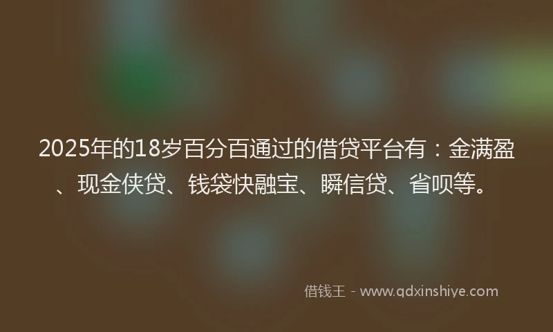 2025年的18岁百分百通过的借贷平台有：金满盈、现金侠贷、钱袋快融宝、瞬信贷、省呗等。