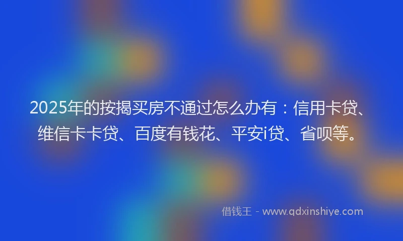 2025年的按揭买房不通过怎么办有：信用卡贷、维信卡卡贷、百度有钱花、平安i贷、省呗等。