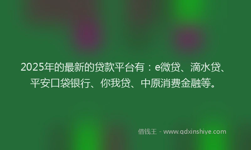 2025年的最新的贷款平台有：e微贷、滴水贷、平安口袋银行、你我贷、中原消费金融等。
