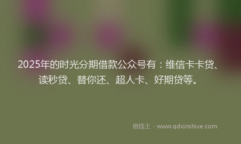 2025年的时光分期借款公众号有：维信卡卡贷、读秒贷、替你还、超人卡、好期贷等。