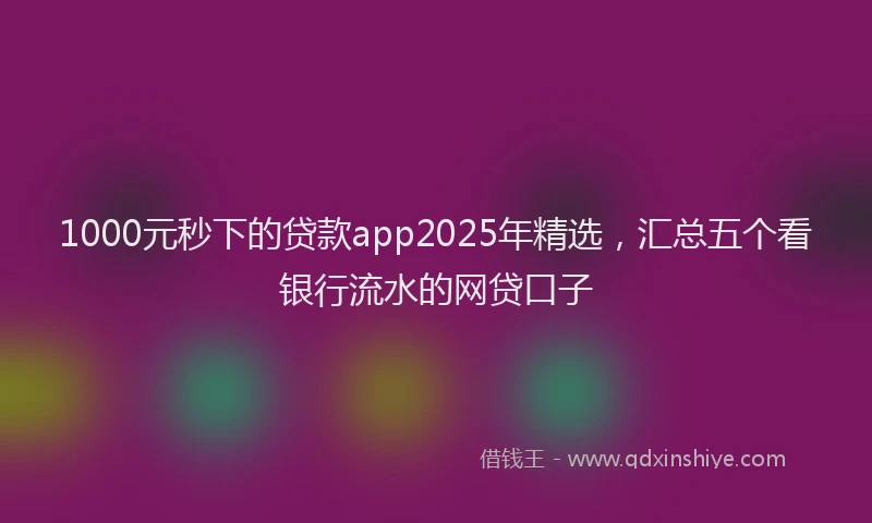 1000元秒下的贷款app2025年精选，汇总五个看银行流水的网贷口子