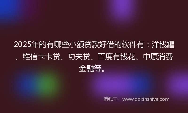 2025年的有哪些小额贷款好借的软件有：洋钱罐、维信卡卡贷、功夫贷、百度有钱花、中原消费金融等。