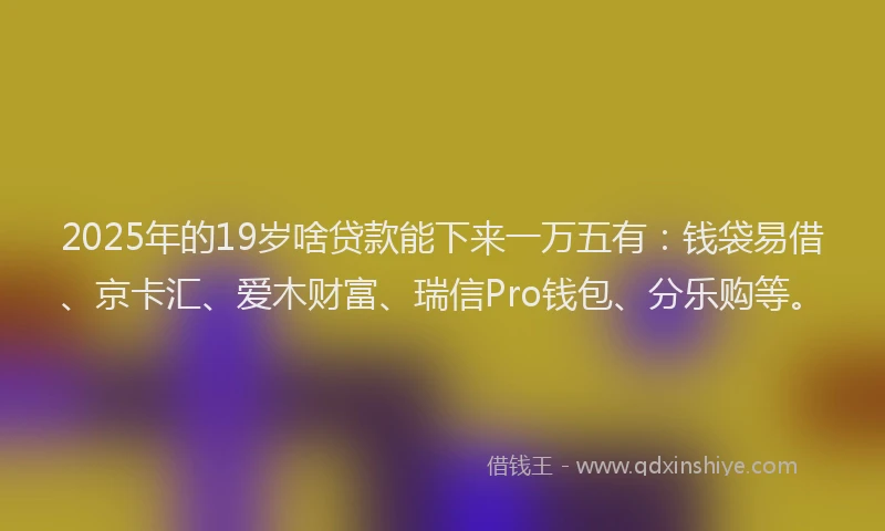 2025年的19岁啥贷款能下来一万五有：钱袋易借、京卡汇、爱木财富、瑞信Pro钱包、分乐购等。
