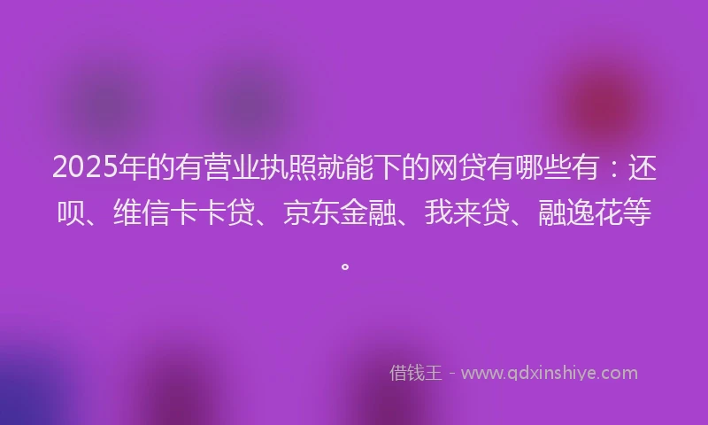 2025年的有营业执照就能下的网贷有哪些有：还呗、维信卡卡贷、京东金融、我来贷、融逸花等。