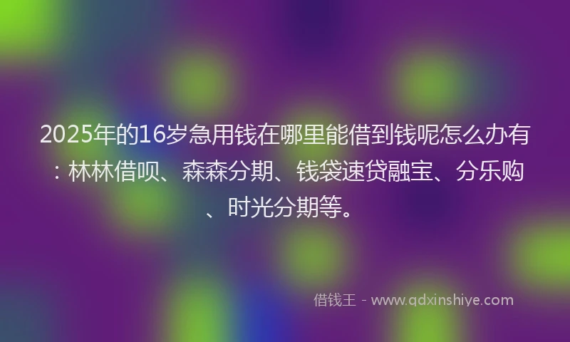 2025年的16岁急用钱在哪里能借到钱呢怎么办有：林林借呗、森森分期、钱袋速贷融宝、分乐购、时光分期等。