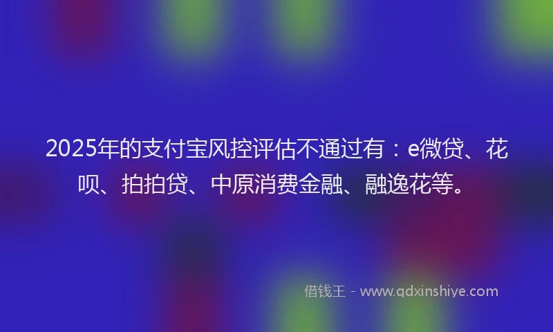 2025年的支付宝风控评估不通过有：e微贷、花呗、拍拍贷、中原消费金融、融逸花等。