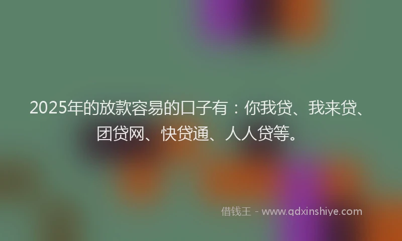 2025年的放款容易的口子有：你我贷、我来贷、团贷网、快贷通、人人贷等。