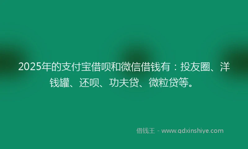 2025年的支付宝借呗和微信借钱有：投友圈、洋钱罐、还呗、功夫贷、微粒贷等。