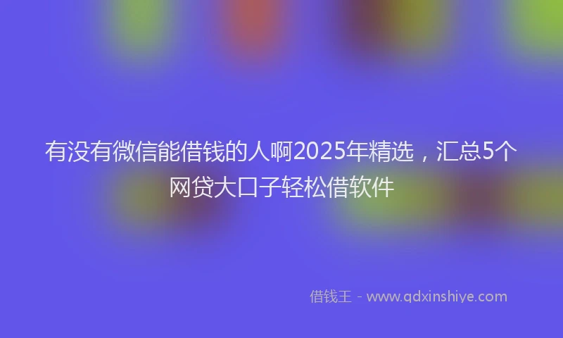 有没有微信能借钱的人啊2025年精选，汇总5个网贷大口子轻松借软件