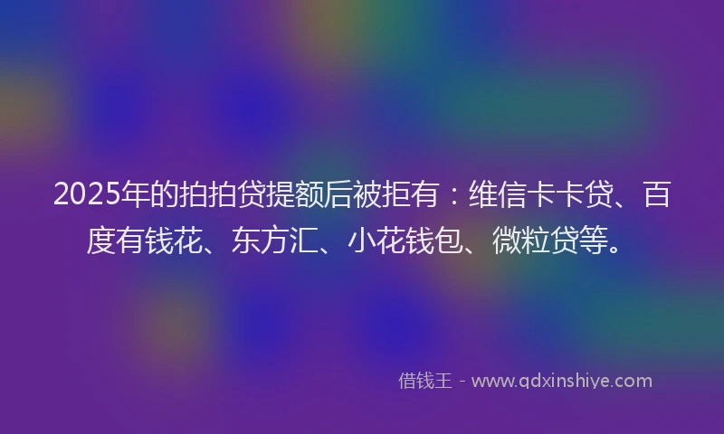 2025年的拍拍贷提额后被拒有：维信卡卡贷、百度有钱花、东方汇、小花钱包、微粒贷等。
