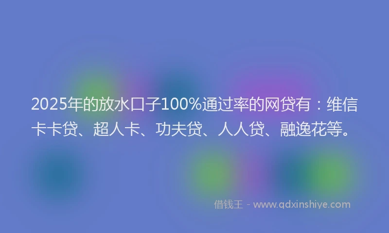 2025年的放水口子100%通过率的网贷有：维信卡卡贷、超人卡、功夫贷、人人贷、融逸花等。