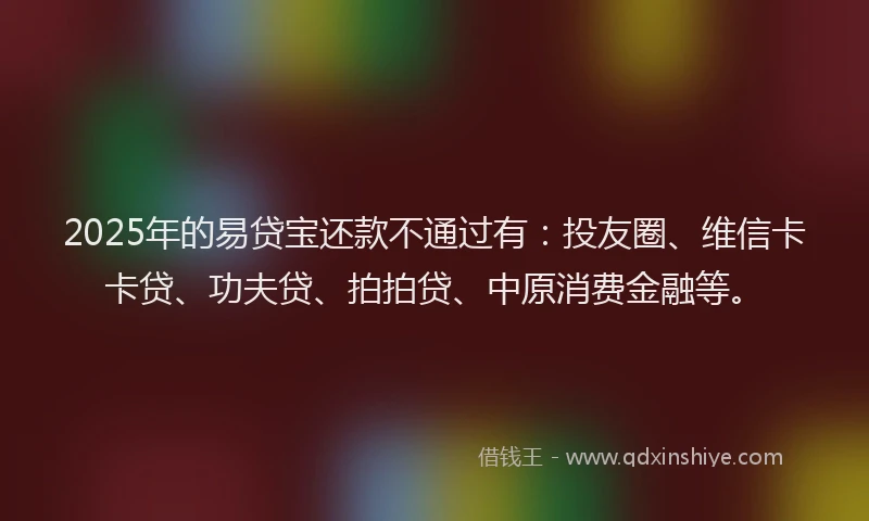 2025年的易贷宝还款不通过有：投友圈、维信卡卡贷、功夫贷、拍拍贷、中原消费金融等。