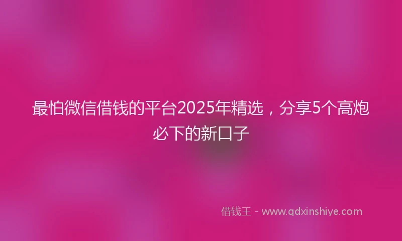 最怕微信借钱的平台2025年精选，分享5个高炮必下的新口子