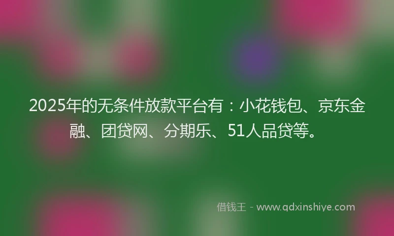 2025年的无条件放款平台有：小花钱包、京东金融、团贷网、分期乐、51人品贷等。