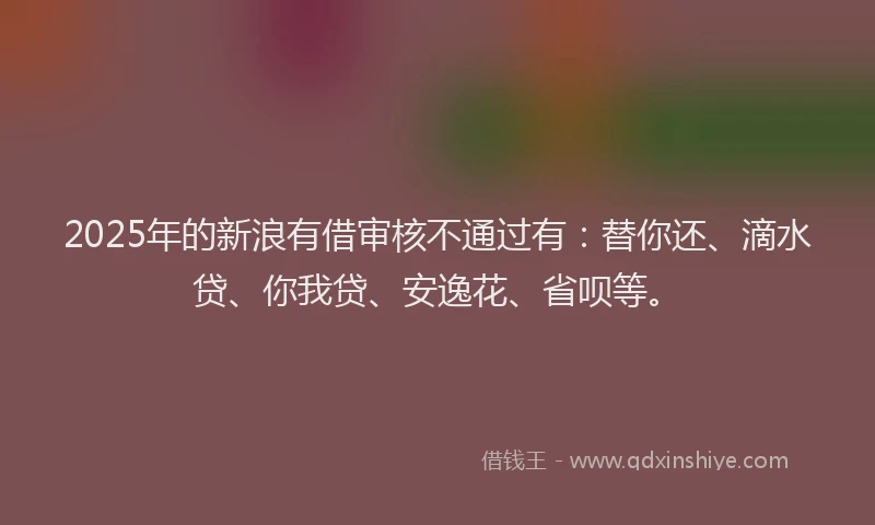 2025年的新浪有借审核不通过有：替你还、滴水贷、你我贷、安逸花、省呗等。