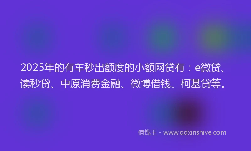2025年的有车秒出额度的小额网贷有：e微贷、读秒贷、中原消费金融、微博借钱、柯基贷等。