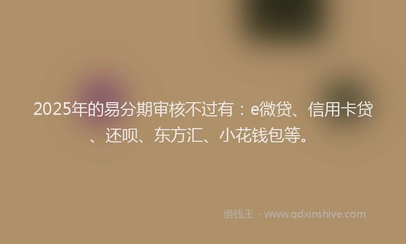 2025年的易分期审核不过有：e微贷、信用卡贷、还呗、东方汇、小花钱包等。