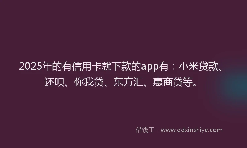 2025年的有信用卡就下款的app有：小米贷款、还呗、你我贷、东方汇、惠商贷等。