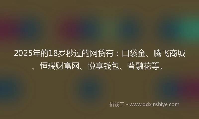 2025年的18岁秒过的网贷有：口袋金、腾飞商城、恒瑞财富网、悦享钱包、普融花等。