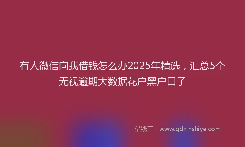 有人微信向我借钱怎么办2025年精选，汇总5个无视逾期大数据花户黑户口子