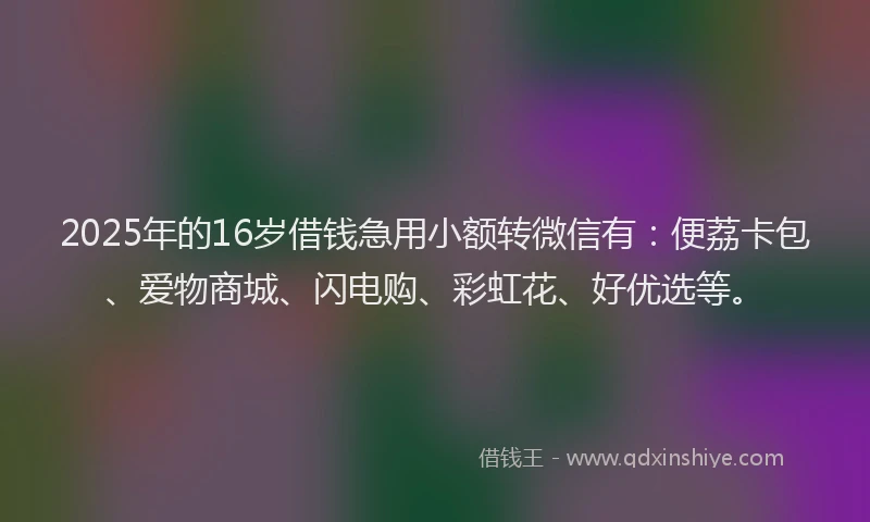 2025年的16岁借钱急用小额转微信有：便荔卡包、爱物商城、闪电购、彩虹花、好优选等。
