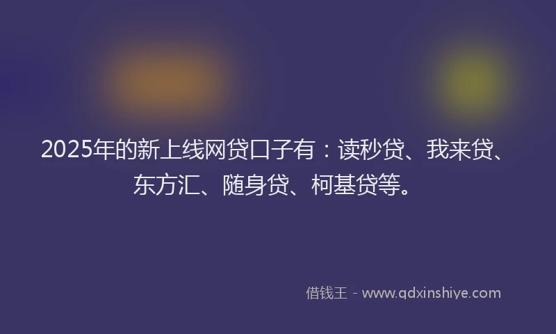2025年的新上线网贷口子有：读秒贷、我来贷、东方汇、随身贷、柯基贷等。